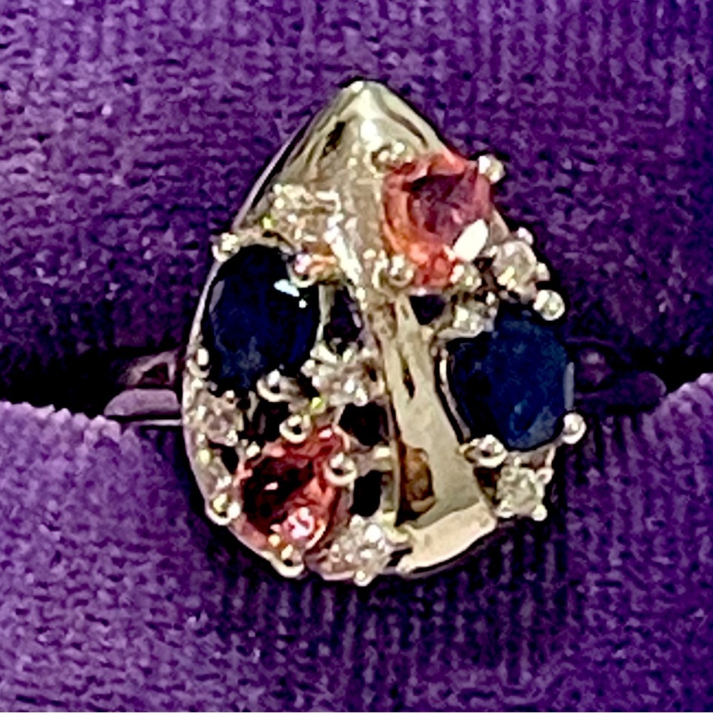 Imported 925 Genuine Natural Pink Tourmaline & Blue Sapphire Ring Sz7 NWT